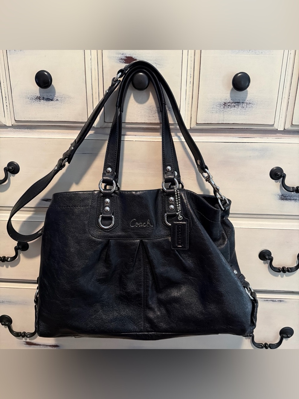 AUTHCOACH ASHLEY LEATHER LARGE SATCHEL CARRYALL BAG PURSE F15513 Two Way Y2K